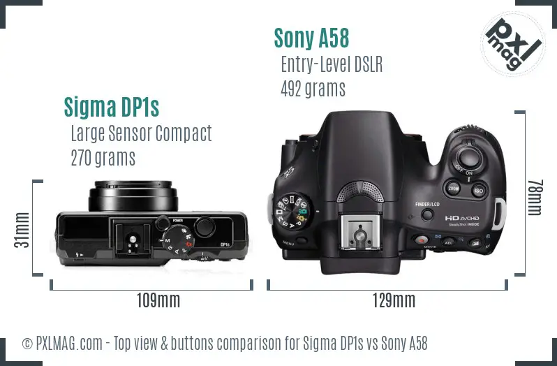 Sigma DP1s vs Sony A58 top view buttons comparison