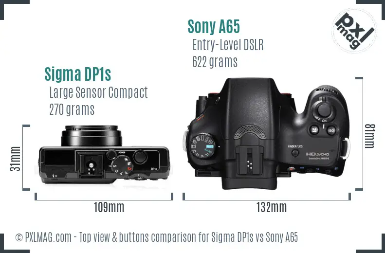 Sigma DP1s vs Sony A65 top view buttons comparison