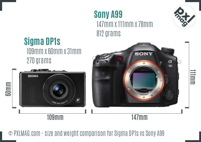 Sigma DP1s vs Sony A99 size comparison
