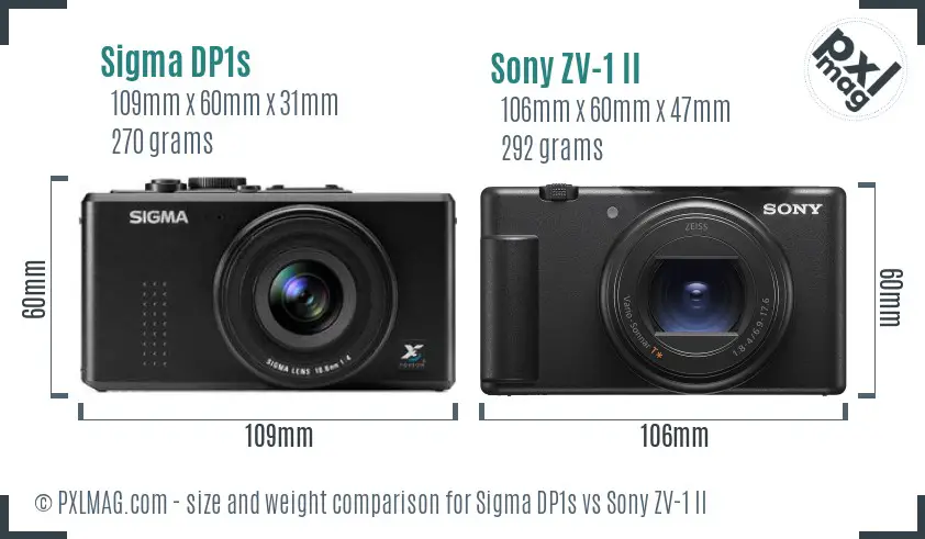 Sigma DP1s vs Sony ZV-1 II size comparison