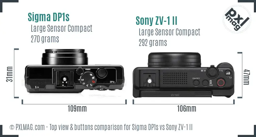 Sigma DP1s vs Sony ZV-1 II top view buttons comparison