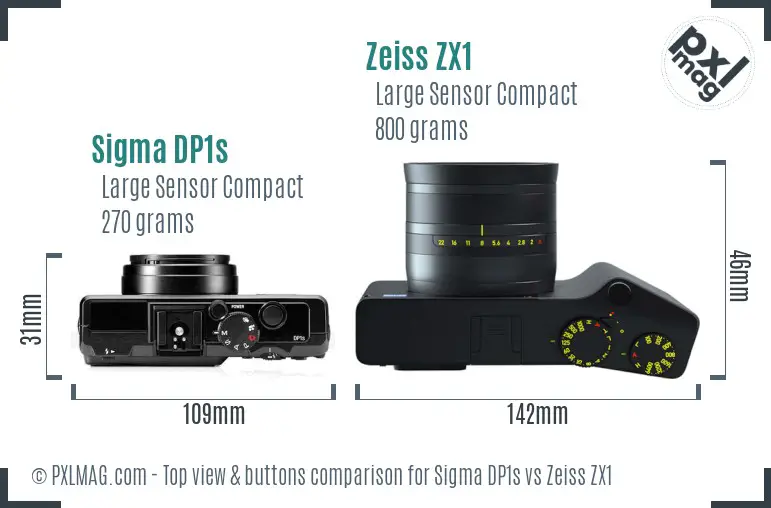 Sigma DP1s vs Zeiss ZX1 top view buttons comparison