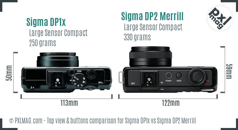 Sigma DP1x vs Sigma DP2 Merrill top view buttons comparison