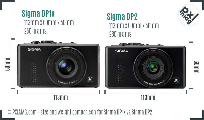 Sigma DP1x vs Sigma DP2 size comparison