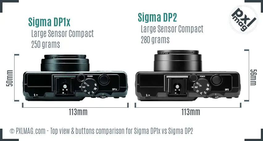 Sigma DP1x vs Sigma DP2 top view buttons comparison