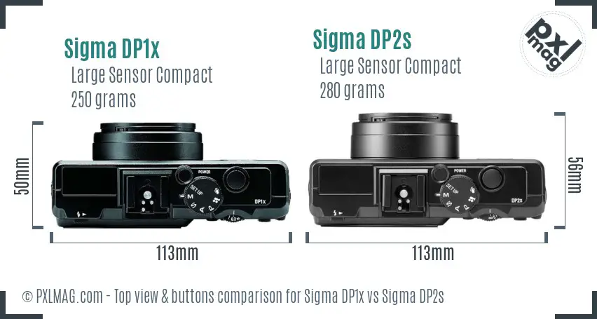 Sigma DP1x vs Sigma DP2s top view buttons comparison