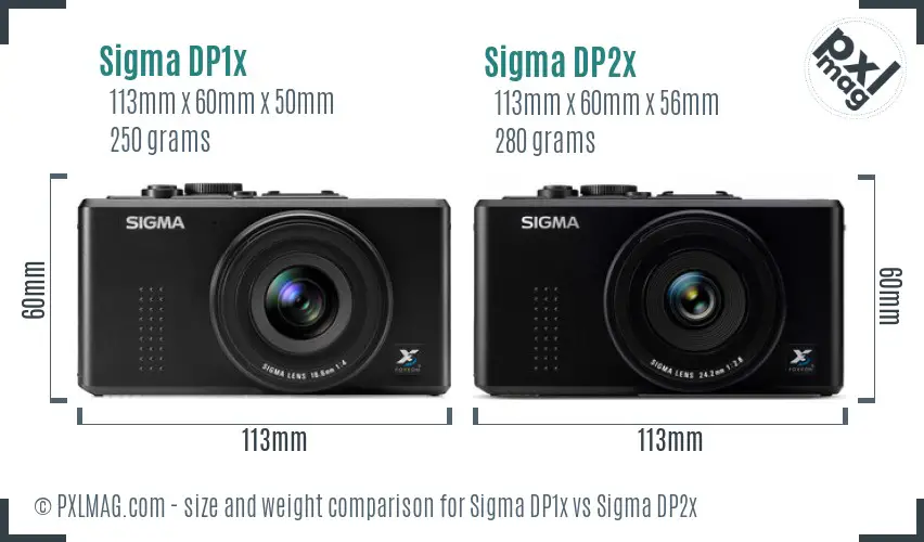 Sigma DP1x vs Sigma DP2x size comparison