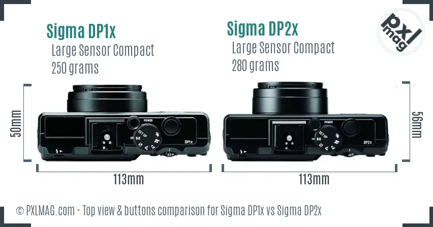 Sigma DP1x vs Sigma DP2x top view buttons comparison