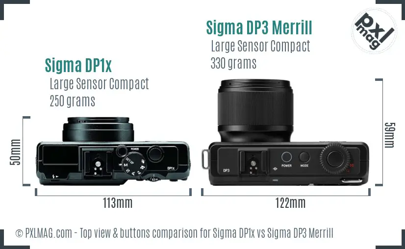Sigma DP1x vs Sigma DP3 Merrill top view buttons comparison