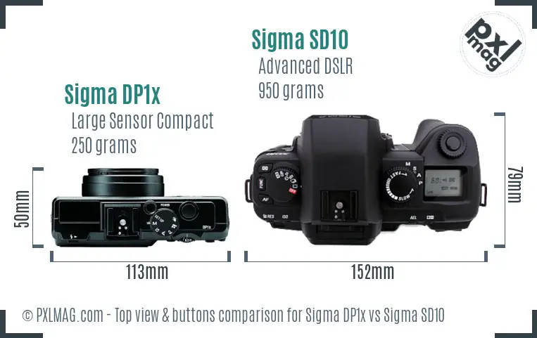 Sigma DP1x vs Sigma SD10 top view buttons comparison
