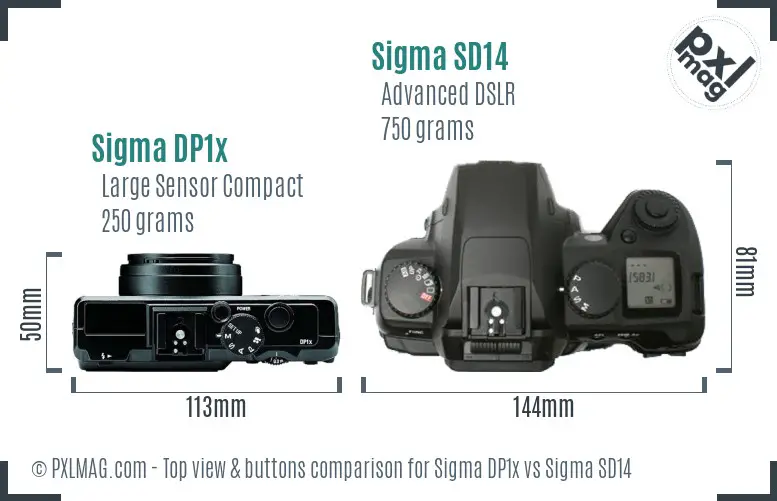 Sigma DP1x vs Sigma SD14 top view buttons comparison