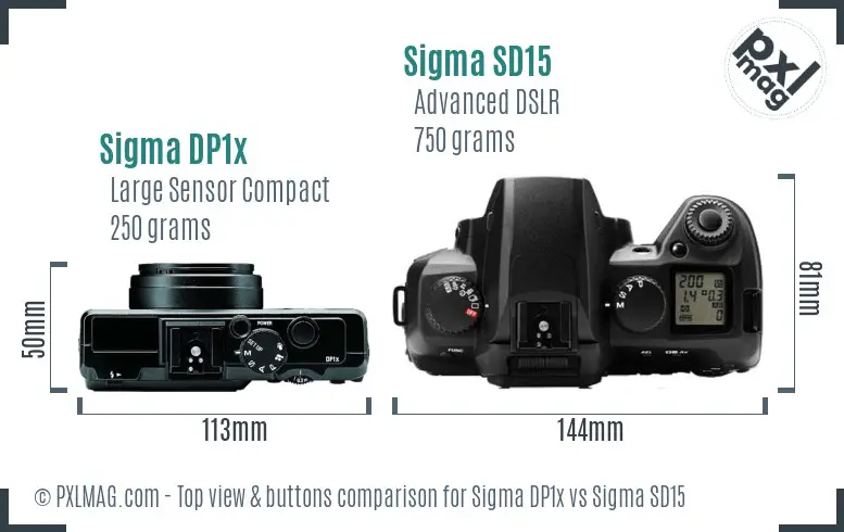 Sigma DP1x vs Sigma SD15 top view buttons comparison