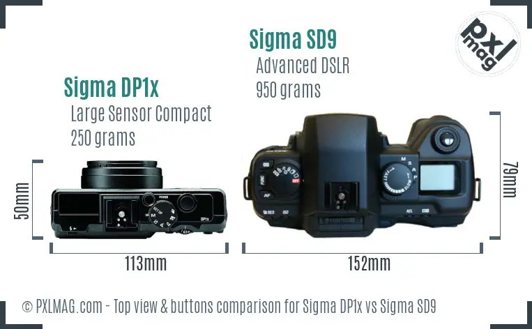 Sigma DP1x vs Sigma SD9 top view buttons comparison