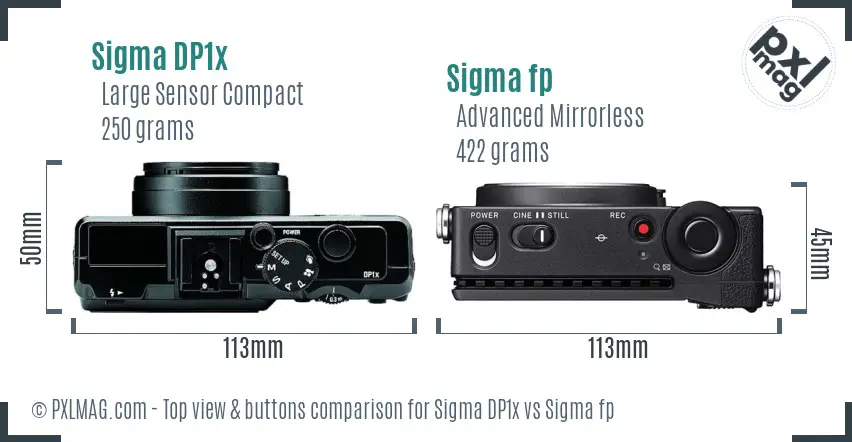 Sigma DP1x vs Sigma fp top view buttons comparison