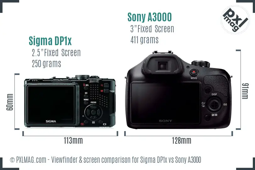 Sigma DP1x vs Sony A3000 Screen and Viewfinder comparison