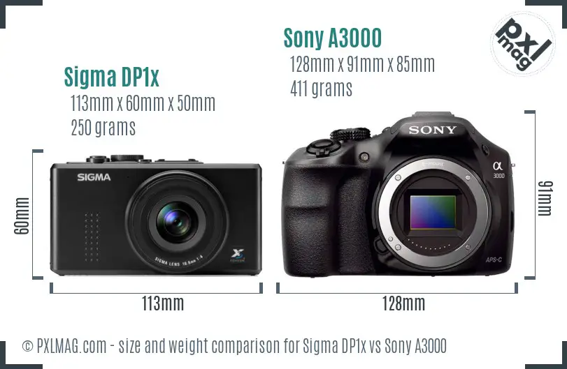 Sigma DP1x vs Sony A3000 size comparison