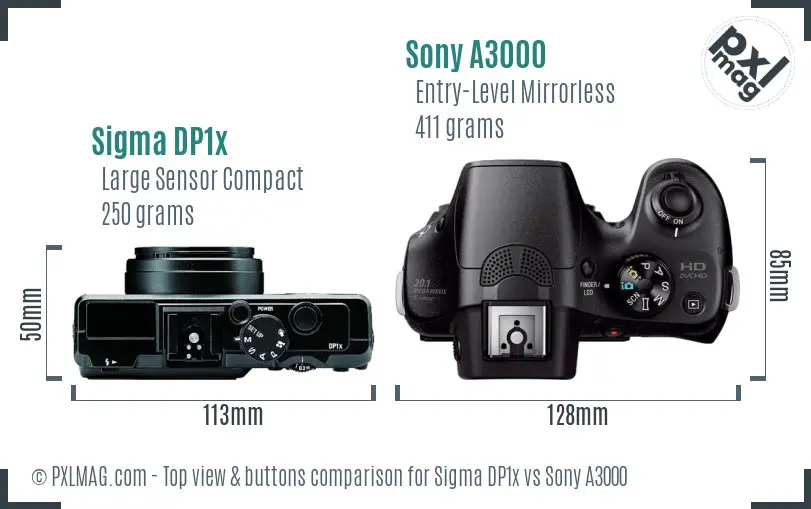 Sigma DP1x vs Sony A3000 top view buttons comparison
