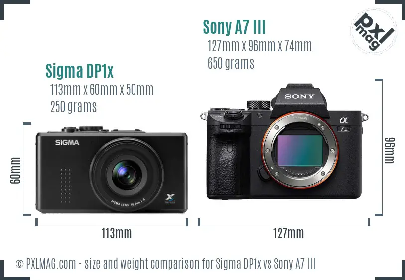 Sigma DP1x vs Sony A7 III size comparison