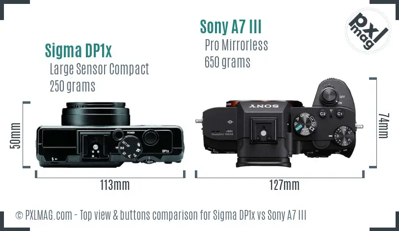 Sigma DP1x vs Sony A7 III top view buttons comparison
