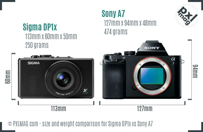 Sigma DP1x vs Sony A7 size comparison