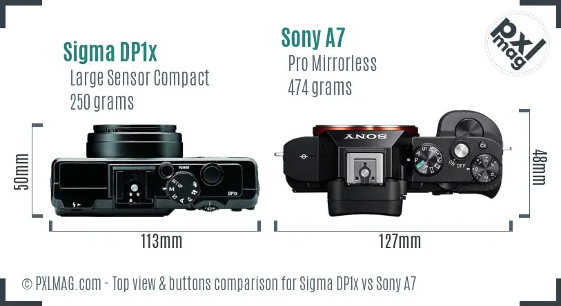 Sigma DP1x vs Sony A7 top view buttons comparison