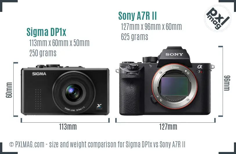 Sigma DP1x vs Sony A7R II size comparison