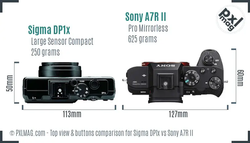 Sigma DP1x vs Sony A7R II top view buttons comparison