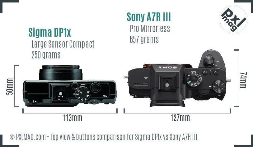 Sigma DP1x vs Sony A7R III top view buttons comparison Sigma DP1x vs Sony A7R III top view buttons comparison