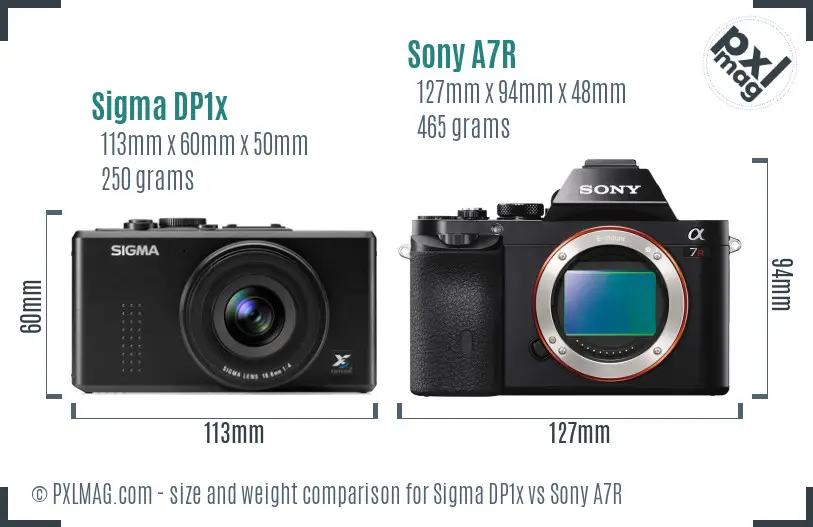 Sigma DP1x vs Sony A7R size comparison