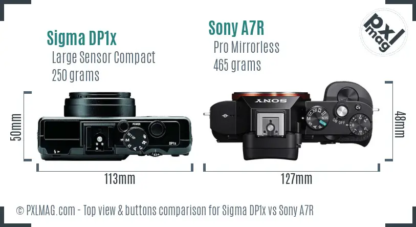 Sigma DP1x vs Sony A7R top view buttons comparison