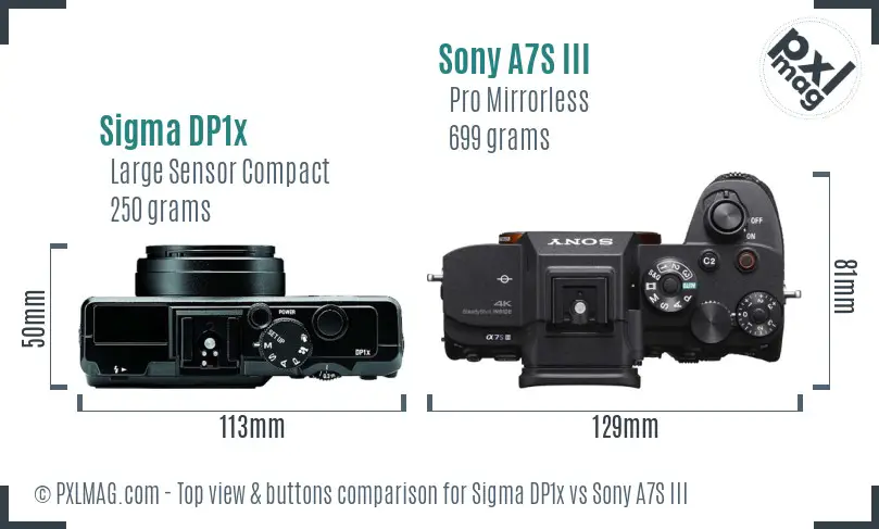 Sigma DP1x vs Sony A7S III top view buttons comparison