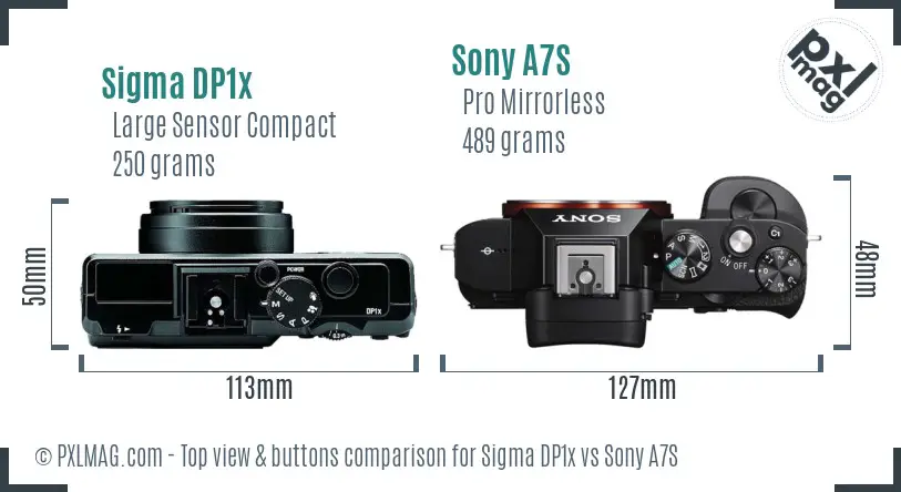 Sigma DP1x vs Sony A7S top view buttons comparison
