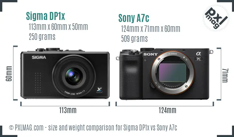 Sigma DP1x vs Sony A7c size comparison