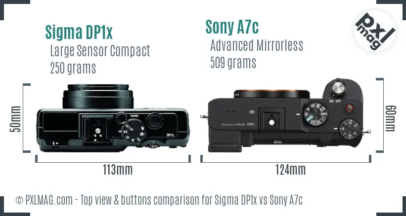 Sigma DP1x vs Sony A7c top view buttons comparison