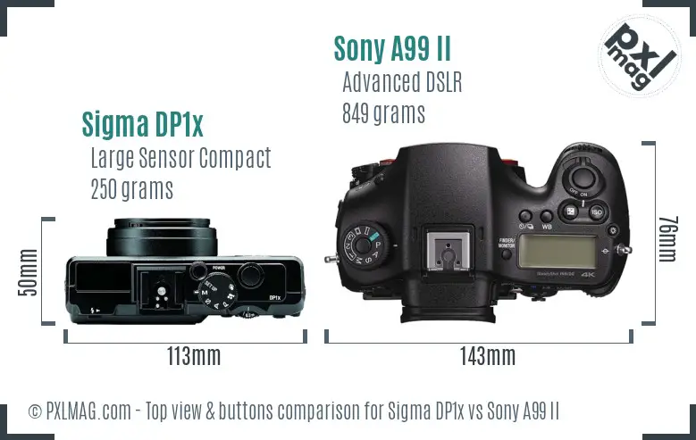 Sigma DP1x vs Sony A99 II top view buttons comparison