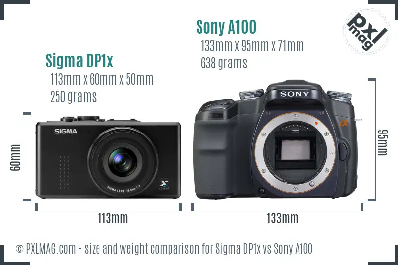 Sigma DP1x vs Sony A100 size comparison Sigma DP1x vs Sony A100 size comparison