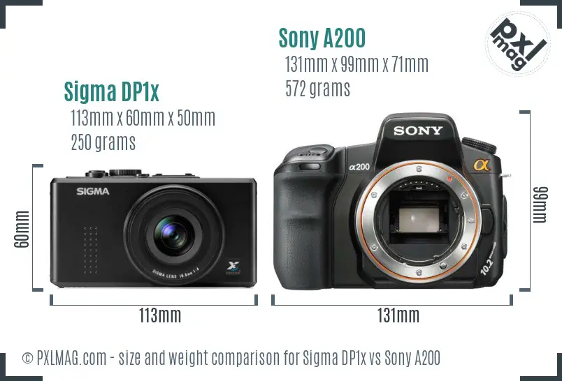 Sigma DP1x vs Sony A200 size comparison