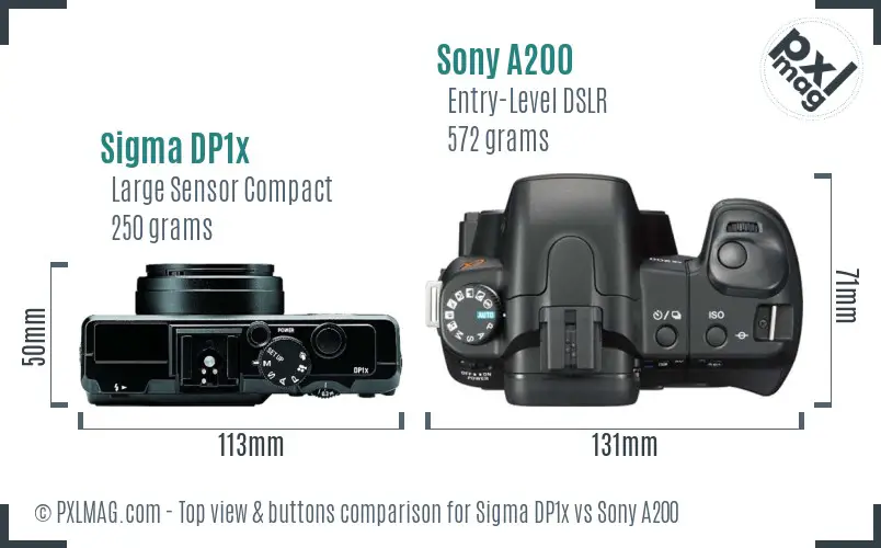 Sigma DP1x vs Sony A200 top view buttons comparison