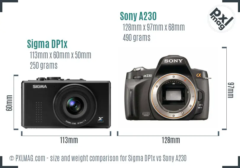 Sigma DP1x vs Sony A230 size comparison