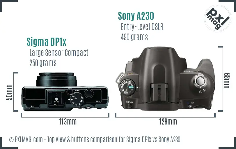 Sigma DP1x vs Sony A230 top view buttons comparison