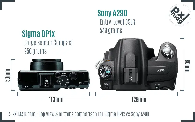 Sigma DP1x vs Sony A290 top view buttons comparison