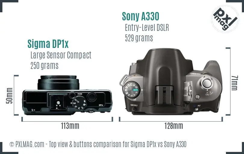 Sigma DP1x vs Sony A330 top view buttons comparison Sigma DP1x vs Sony A330 top view buttons comparison
