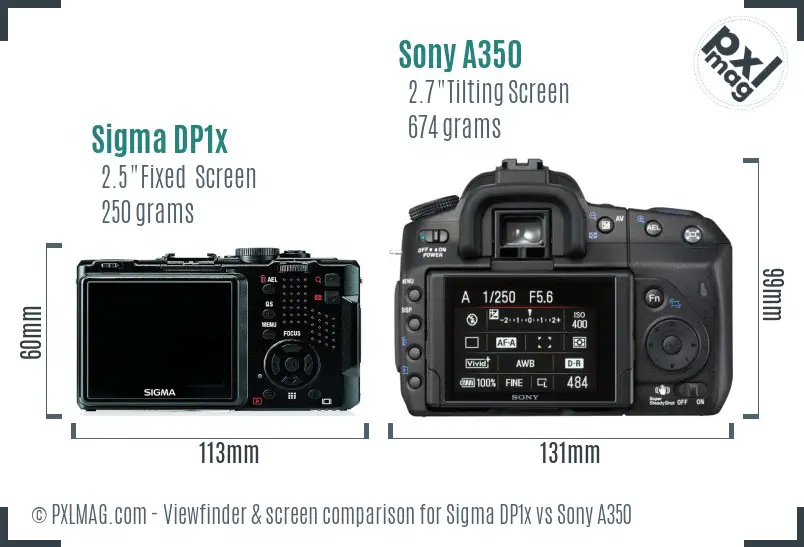 Sigma DP1x vs Sony A350 Screen and Viewfinder comparison