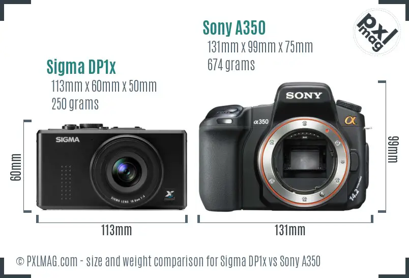 Sigma DP1x vs Sony A350 size comparison