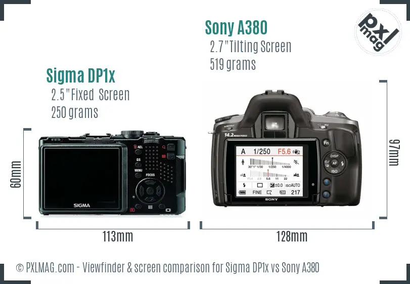 Sigma DP1x vs Sony A380 Screen and Viewfinder comparison