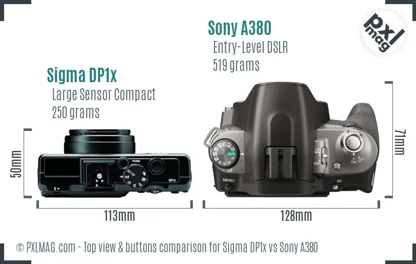 Sigma DP1x vs Sony A380 top view buttons comparison