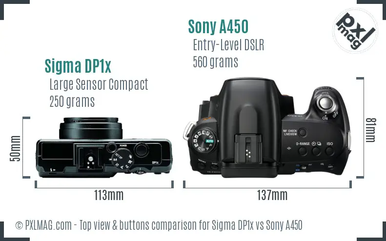 Sigma DP1x vs Sony A450 top view buttons comparison