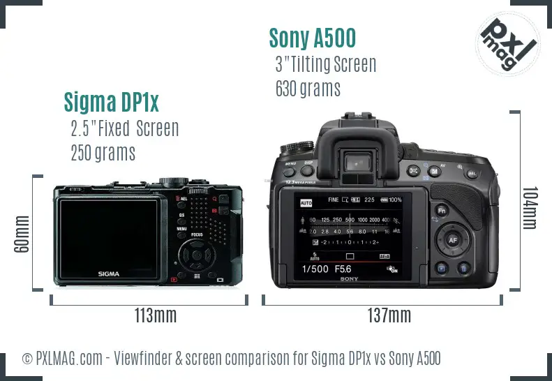 Sigma DP1x vs Sony A500 Screen and Viewfinder comparison