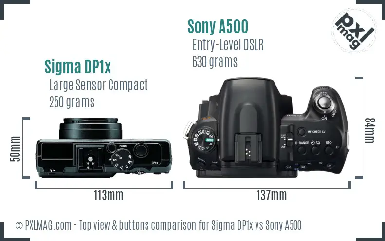 Sigma DP1x vs Sony A500 top view buttons comparison