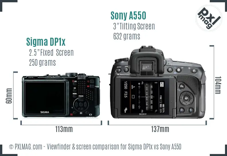 Sigma DP1x vs Sony A550 Screen and Viewfinder comparison Sigma DP1x vs Sony A550 Screen and Viewfinder comparison